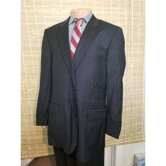 JOS A. BANK 46R SIGNATURE COLLECTION MENS SPORT COAT NAVY BLUE W/PINSTRIPES B347 - Picture 2 of 7